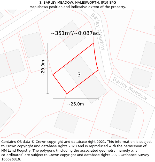 3, BARLEY MEADOW, HALESWORTH, IP19 8PG: Plot and title map