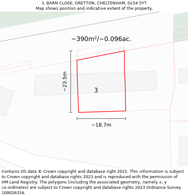 3, BARN CLOSE, GRETTON, CHELTENHAM, GL54 5YT: Plot and title map