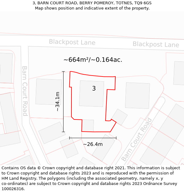 3, BARN COURT ROAD, BERRY POMEROY, TOTNES, TQ9 6GS: Plot and title map