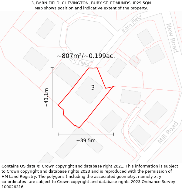 3, BARN FIELD, CHEVINGTON, BURY ST. EDMUNDS, IP29 5QN: Plot and title map