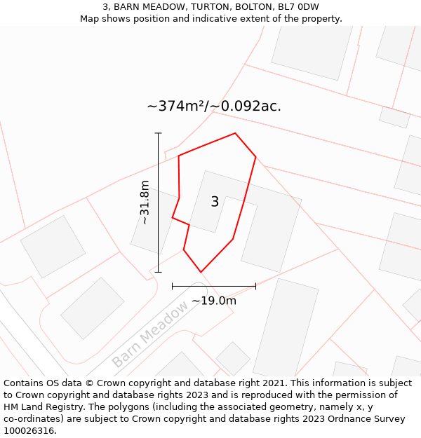 3, BARN MEADOW, TURTON, BOLTON, BL7 0DW: Plot and title map