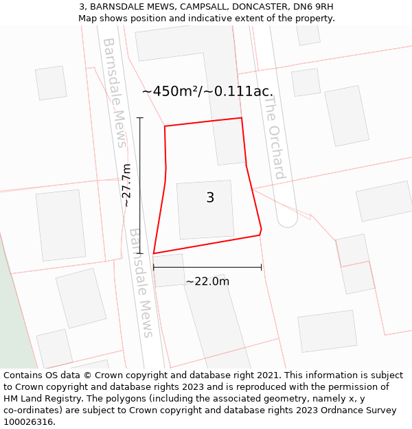 3, BARNSDALE MEWS, CAMPSALL, DONCASTER, DN6 9RH: Plot and title map