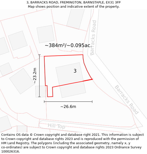 3, BARRACKS ROAD, FREMINGTON, BARNSTAPLE, EX31 3FP: Plot and title map