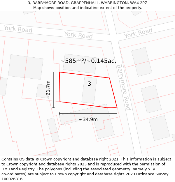 3, BARRYMORE ROAD, GRAPPENHALL, WARRINGTON, WA4 2PZ: Plot and title map