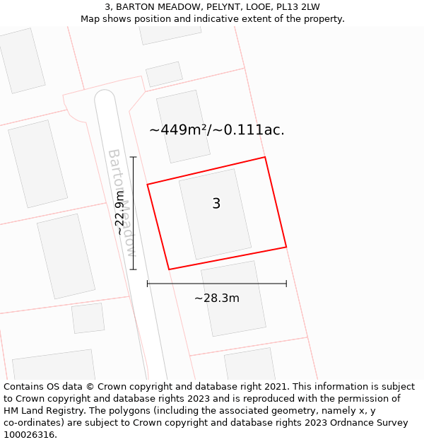 3, BARTON MEADOW, PELYNT, LOOE, PL13 2LW: Plot and title map