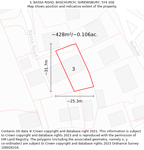 3, BASSA ROAD, BASCHURCH, SHREWSBURY, SY4 2GE: Plot and title map