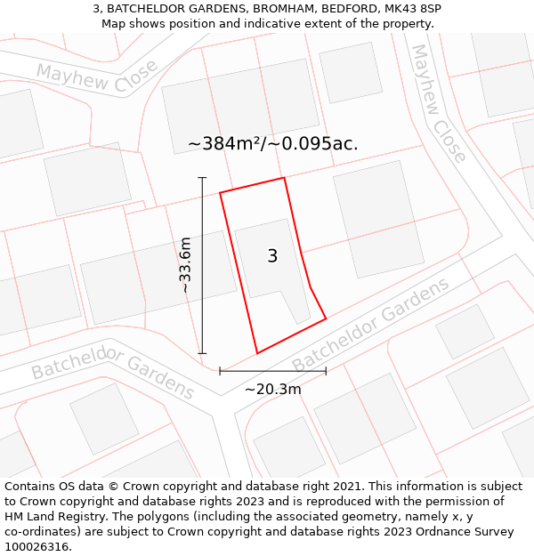 3, BATCHELDOR GARDENS, BROMHAM, BEDFORD, MK43 8SP: Plot and title map