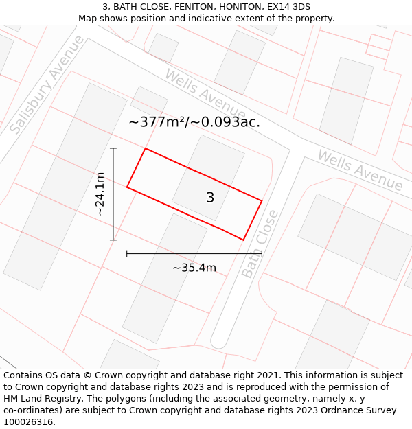 3, BATH CLOSE, FENITON, HONITON, EX14 3DS: Plot and title map