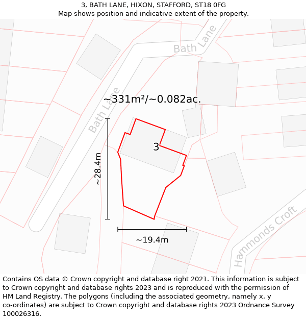 3, BATH LANE, HIXON, STAFFORD, ST18 0FG: Plot and title map