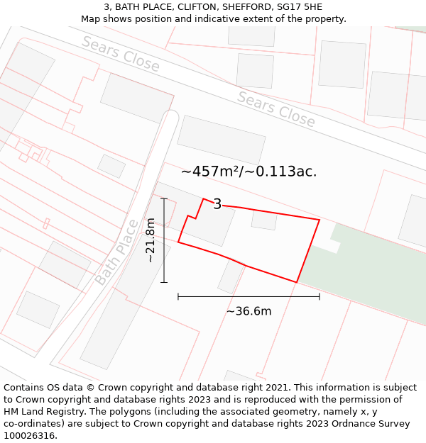 3, BATH PLACE, CLIFTON, SHEFFORD, SG17 5HE: Plot and title map