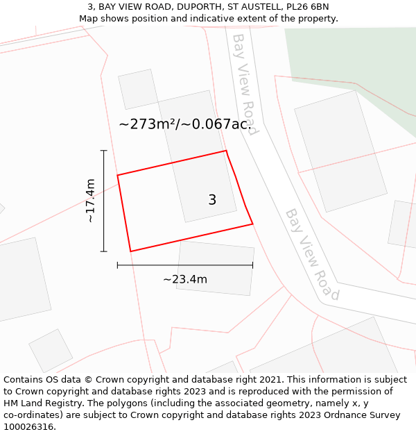 3, BAY VIEW ROAD, DUPORTH, ST AUSTELL, PL26 6BN: Plot and title map