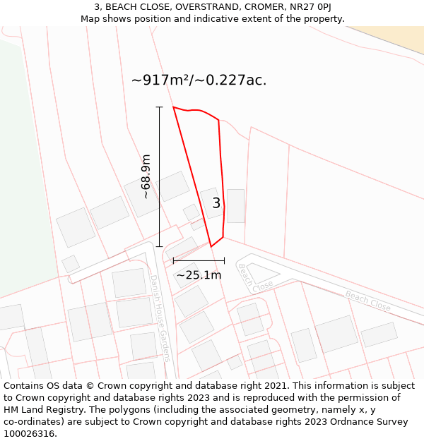 3, BEACH CLOSE, OVERSTRAND, CROMER, NR27 0PJ: Plot and title map