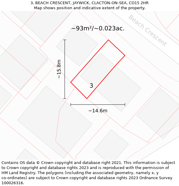 3, BEACH CRESCENT, JAYWICK, CLACTON-ON-SEA, CO15 2HR: Plot and title map