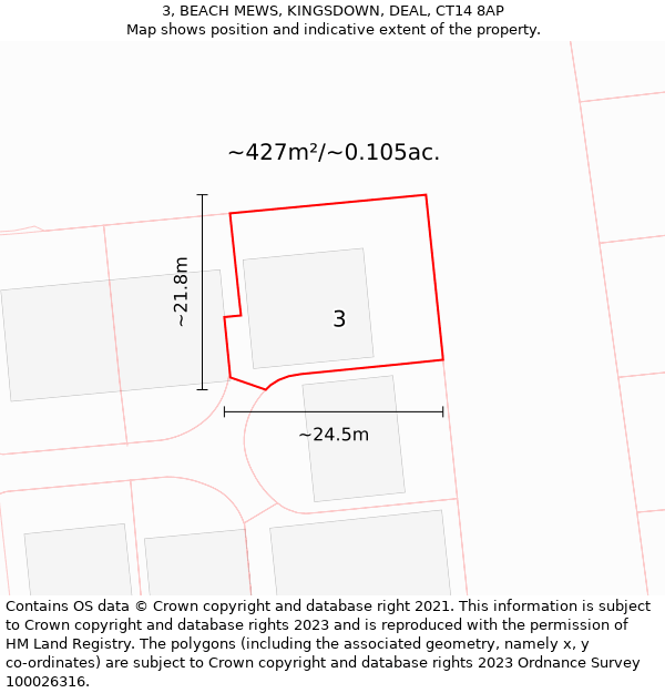 3, BEACH MEWS, KINGSDOWN, DEAL, CT14 8AP: Plot and title map