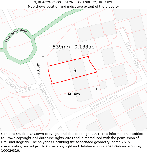 3, BEACON CLOSE, STONE, AYLESBURY, HP17 8YH: Plot and title map