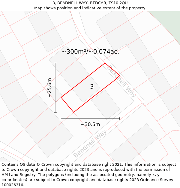 3, BEADNELL WAY, REDCAR, TS10 2QU: Plot and title map