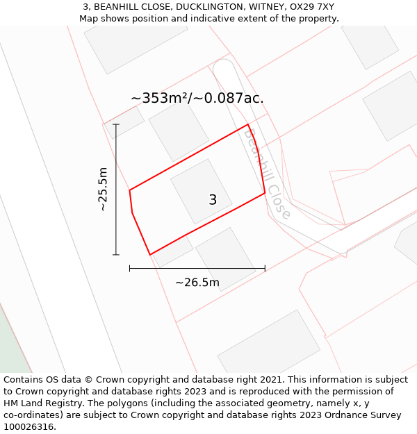 3, BEANHILL CLOSE, DUCKLINGTON, WITNEY, OX29 7XY: Plot and title map