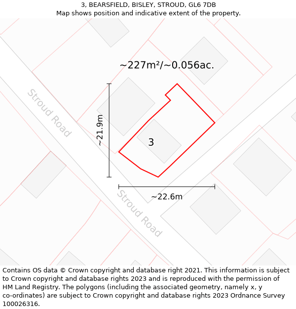 3, BEARSFIELD, BISLEY, STROUD, GL6 7DB: Plot and title map