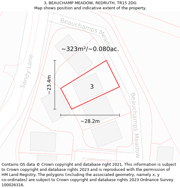 3, BEAUCHAMP MEADOW, REDRUTH, TR15 2DG: Plot and title map
