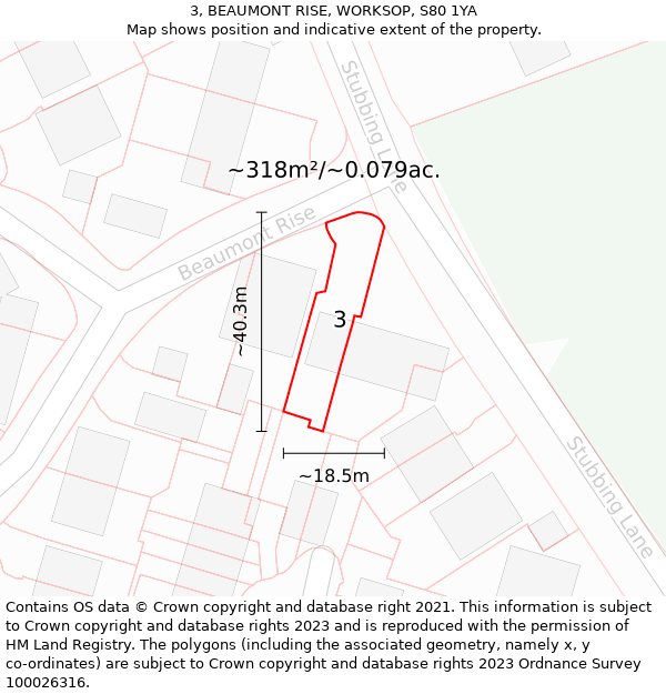 3, BEAUMONT RISE, WORKSOP, S80 1YA: Plot and title map