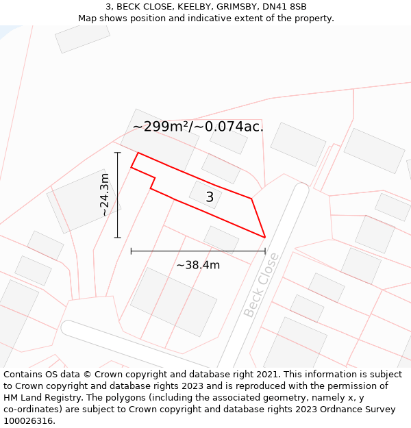 3, BECK CLOSE, KEELBY, GRIMSBY, DN41 8SB: Plot and title map