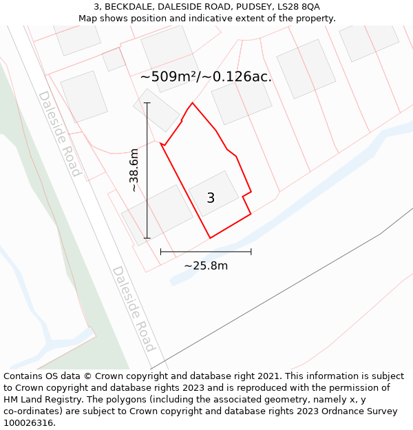 3, BECKDALE, DALESIDE ROAD, PUDSEY, LS28 8QA: Plot and title map