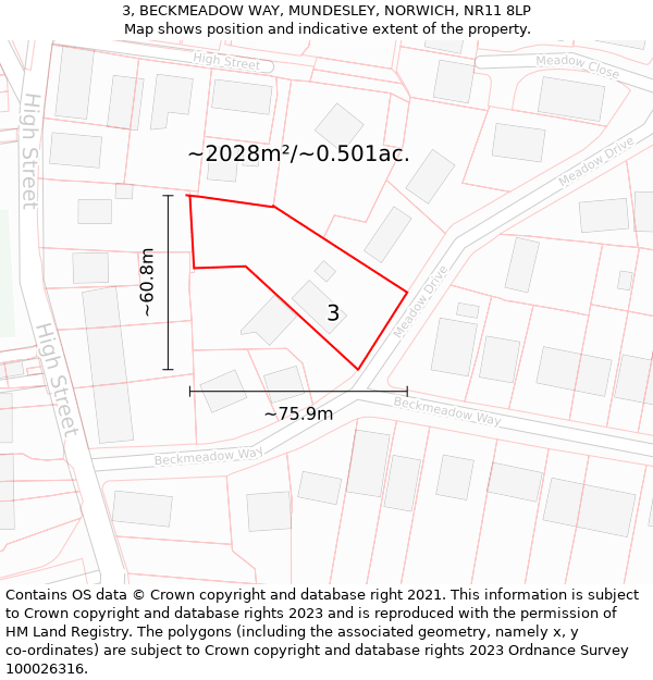 3, BECKMEADOW WAY, MUNDESLEY, NORWICH, NR11 8LP: Plot and title map