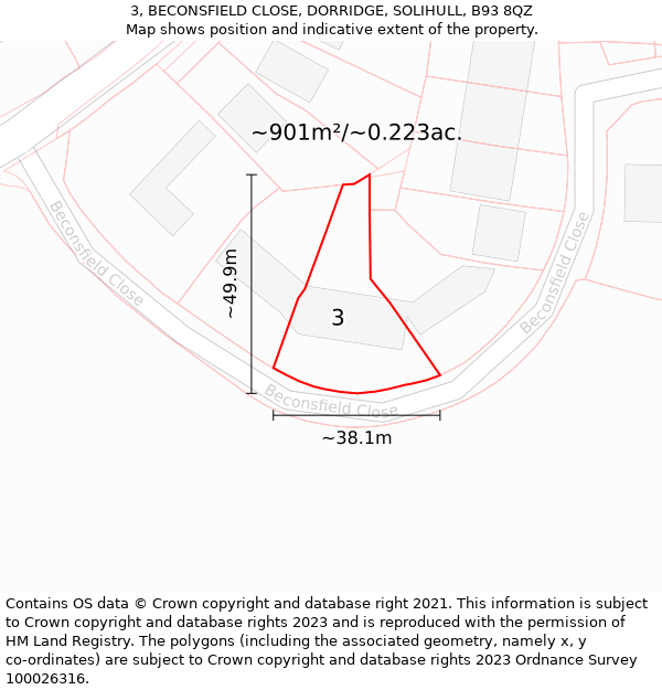 3, BECONSFIELD CLOSE, DORRIDGE, SOLIHULL, B93 8QZ: Plot and title map