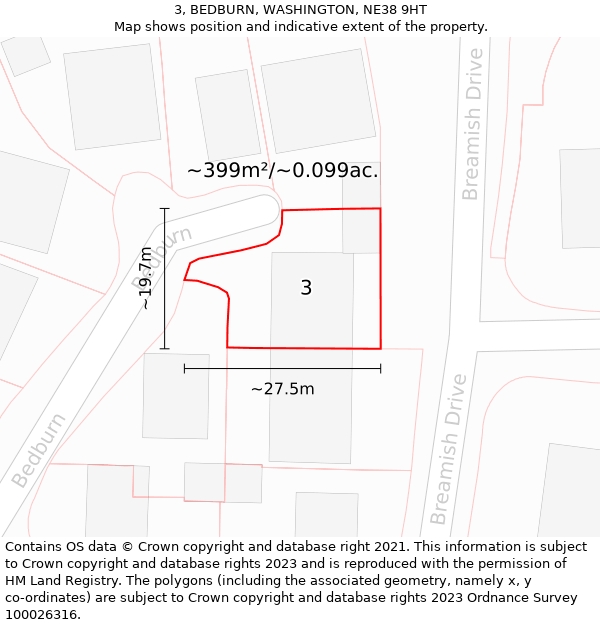3, BEDBURN, WASHINGTON, NE38 9HT: Plot and title map
