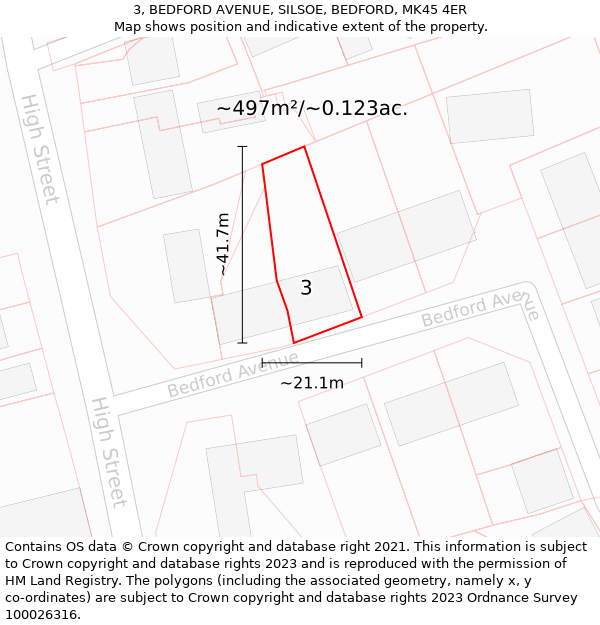 3, BEDFORD AVENUE, SILSOE, BEDFORD, MK45 4ER: Plot and title map