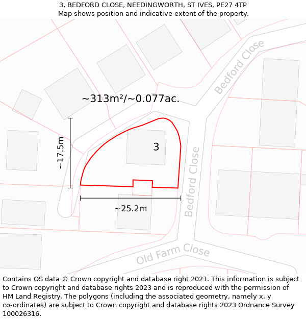 3, BEDFORD CLOSE, NEEDINGWORTH, ST IVES, PE27 4TP: Plot and title map