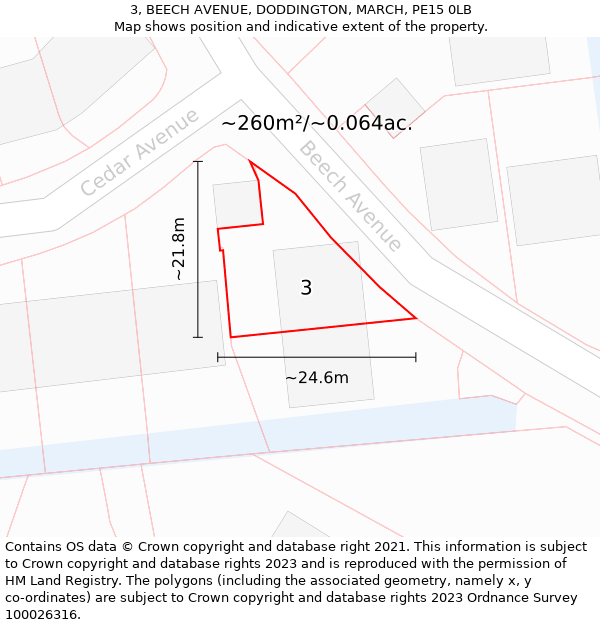 3, BEECH AVENUE, DODDINGTON, MARCH, PE15 0LB: Plot and title map