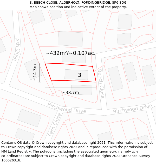 3, BEECH CLOSE, ALDERHOLT, FORDINGBRIDGE, SP6 3DG: Plot and title map