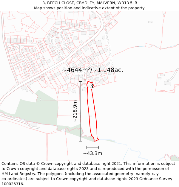 3, BEECH CLOSE, CRADLEY, MALVERN, WR13 5LB: Plot and title map