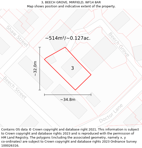 3, BEECH GROVE, MIRFIELD, WF14 8AR: Plot and title map