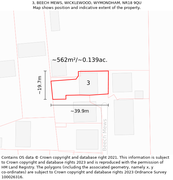 3, BEECH MEWS, WICKLEWOOD, WYMONDHAM, NR18 9QU: Plot and title map