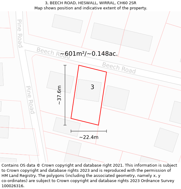 3, BEECH ROAD, HESWALL, WIRRAL, CH60 2SR: Plot and title map