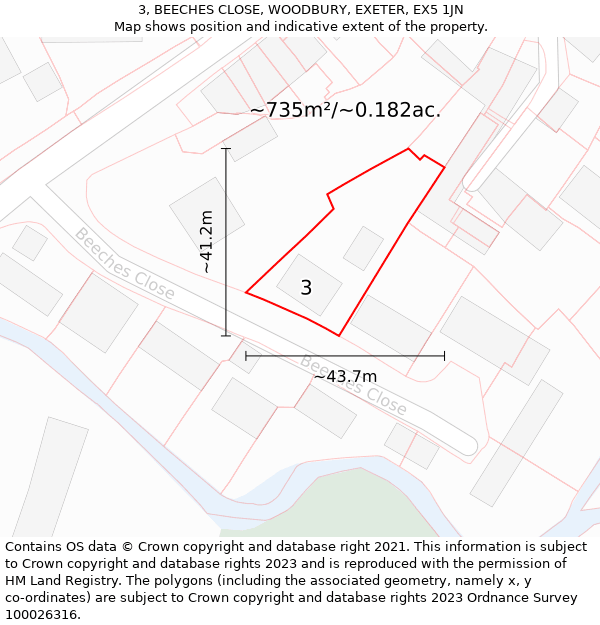 3, BEECHES CLOSE, WOODBURY, EXETER, EX5 1JN: Plot and title map