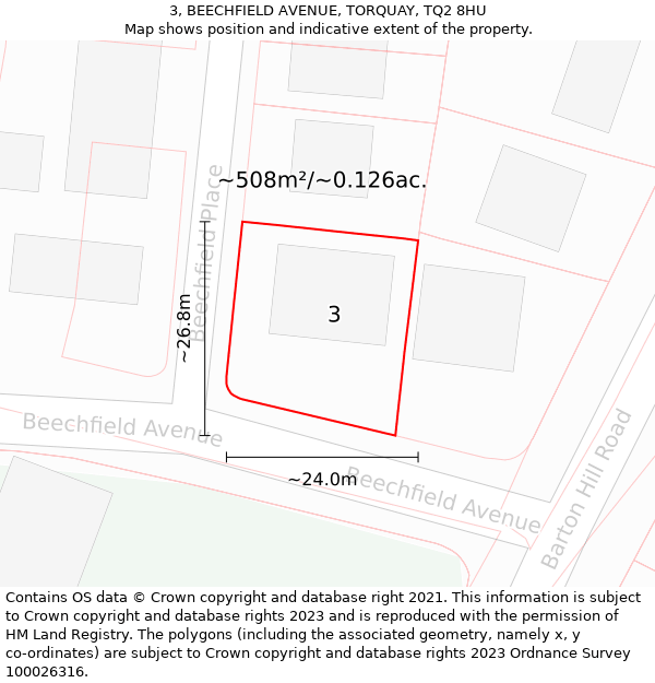 3, BEECHFIELD AVENUE, TORQUAY, TQ2 8HU: Plot and title map