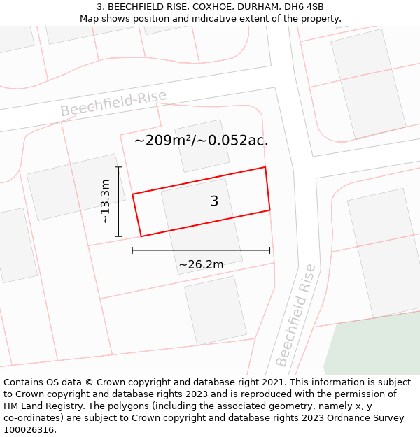 3, BEECHFIELD RISE, COXHOE, DURHAM, DH6 4SB: Plot and title map