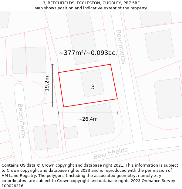 3, BEECHFIELDS, ECCLESTON, CHORLEY, PR7 5RF: Plot and title map