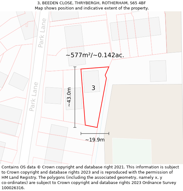 3, BEEDEN CLOSE, THRYBERGH, ROTHERHAM, S65 4BF: Plot and title map