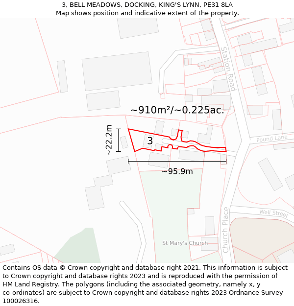 3, BELL MEADOWS, DOCKING, KING'S LYNN, PE31 8LA: Plot and title map