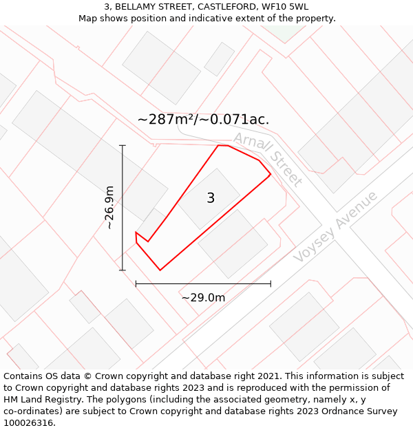 3, BELLAMY STREET, CASTLEFORD, WF10 5WL: Plot and title map