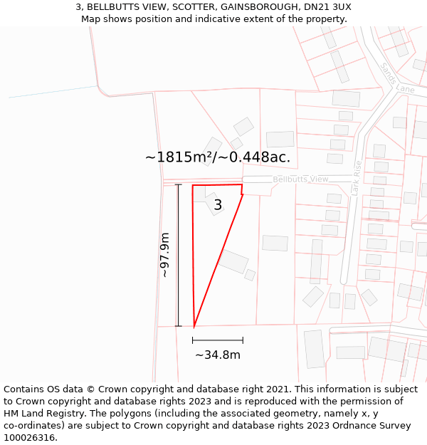 3, BELLBUTTS VIEW, SCOTTER, GAINSBOROUGH, DN21 3UX: Plot and title map