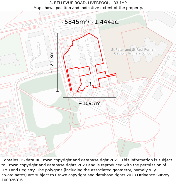 3, BELLEVUE ROAD, LIVERPOOL, L33 1AP: Plot and title map