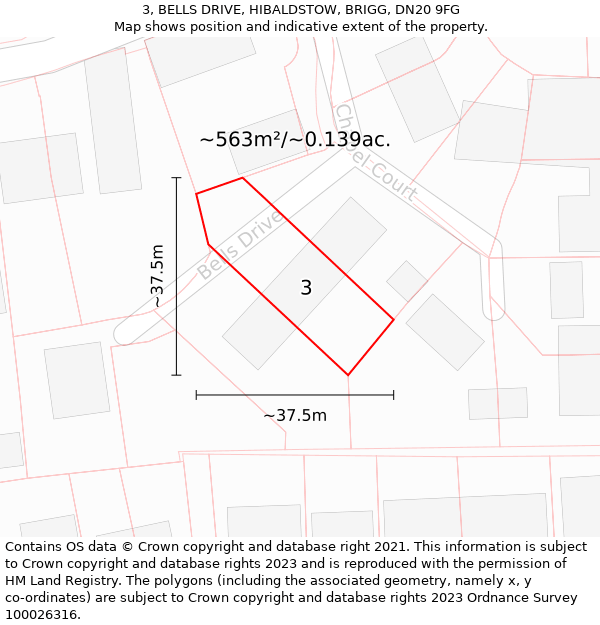 3, BELLS DRIVE, HIBALDSTOW, BRIGG, DN20 9FG: Plot and title map