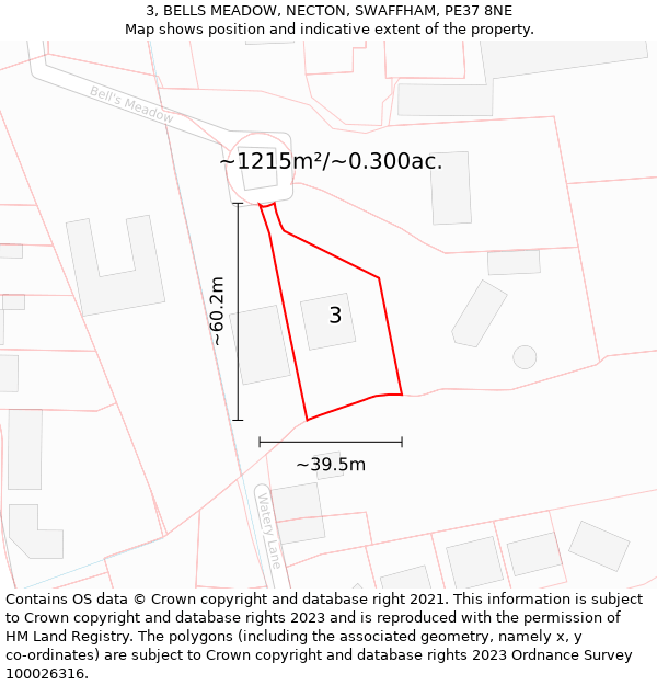 3, BELLS MEADOW, NECTON, SWAFFHAM, PE37 8NE: Plot and title map