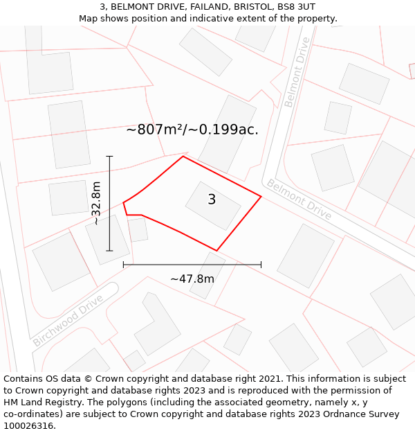 3, BELMONT DRIVE, FAILAND, BRISTOL, BS8 3UT: Plot and title map
