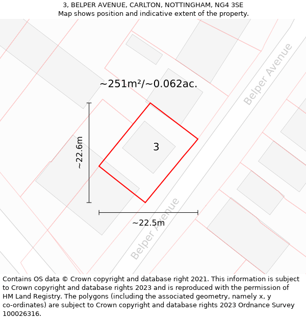 3, BELPER AVENUE, CARLTON, NOTTINGHAM, NG4 3SE: Plot and title map